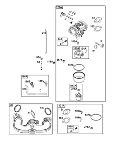Carburetor Group Diagram and Parts List for 40N877-0088-G1  Briggs and Stratton Engine